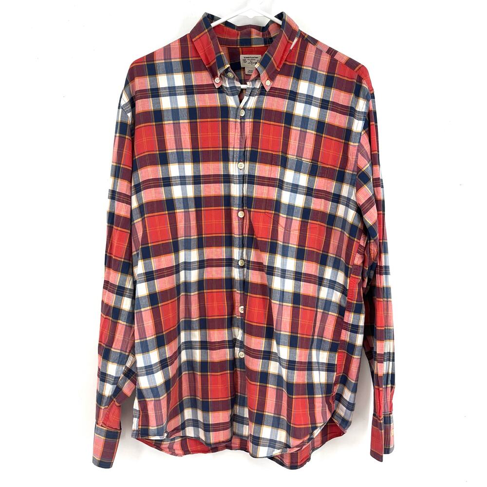 J.Crew Men's Summer Red Plaid Button Down Tailored 100% Cotton Long Sleeve Shirt